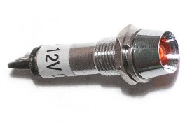 Лампочка индикатор. 12V металл цилиндр 8мм,крепеж гайка, уст 8мм, L37 мм
